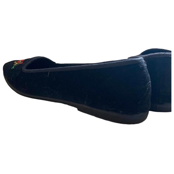 𝅺VINTAGE Tinsel Toes Black Velvet Poinsettia Embroidered Flats 8.5 - Picture 7 of 9